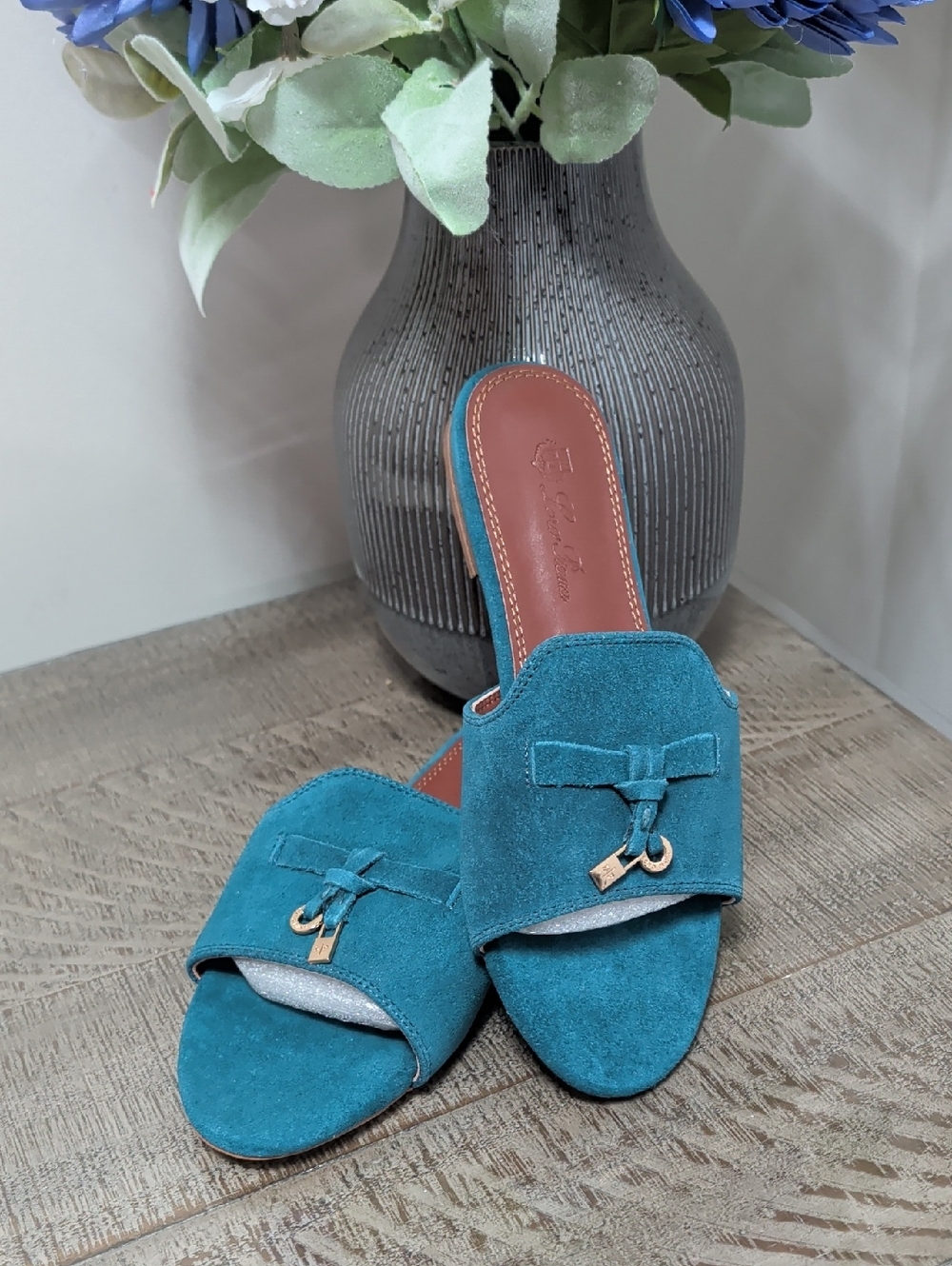 Suede Slide Mules with Bow